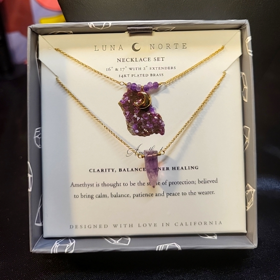 Luna Norte 14kt Gold Plated Double Necklace Set With Amethyst Moon 16 18 29$